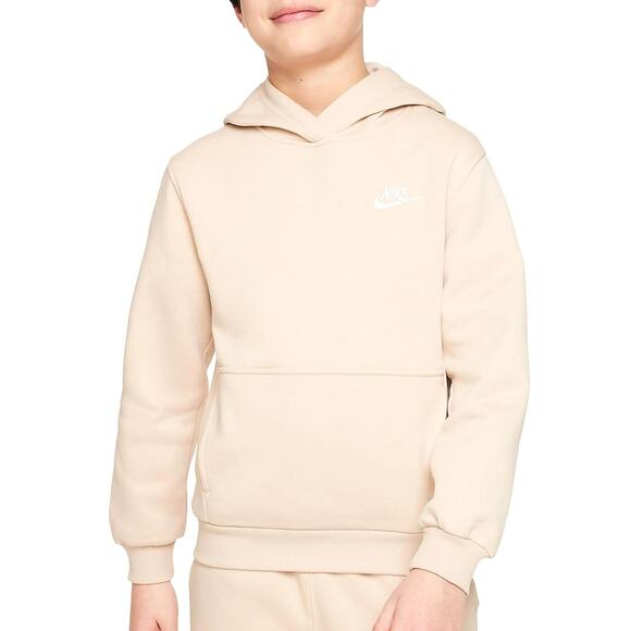 NWT Nike Kids Sportswear Club Fleece Pullover Hoodie - Sanddrift/White, Medium - Picture 1 of 5